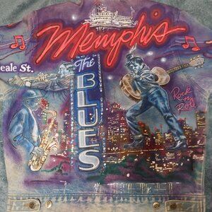 Rare HTF Memphis Blues Denim Jacket Elvis Presley Size Small 1987